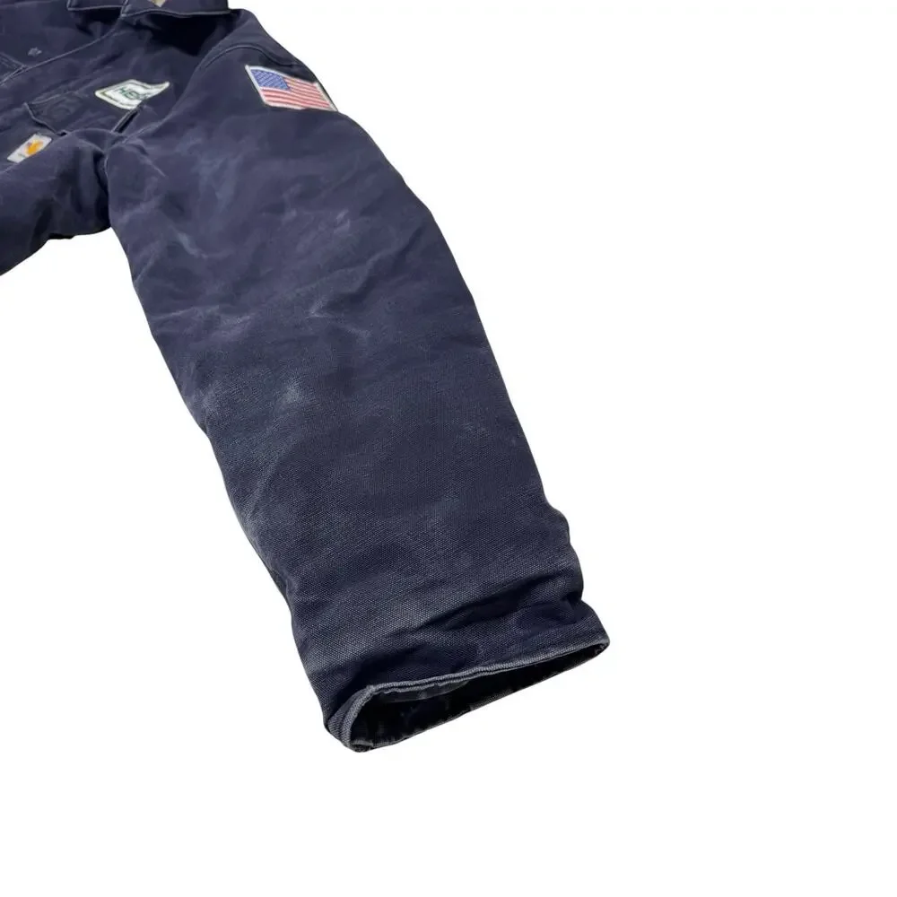 Vintage Carhartt Flame Resistant Large Reg Navy Blue Traditional Coat Distressed